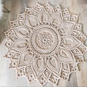 59” Mandala Crochet Knitted Rug Handmade 3D Pattern Home Decor Boho Doily Carpet